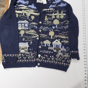 Northern Reflections Navy Cardigan with Scenic Design